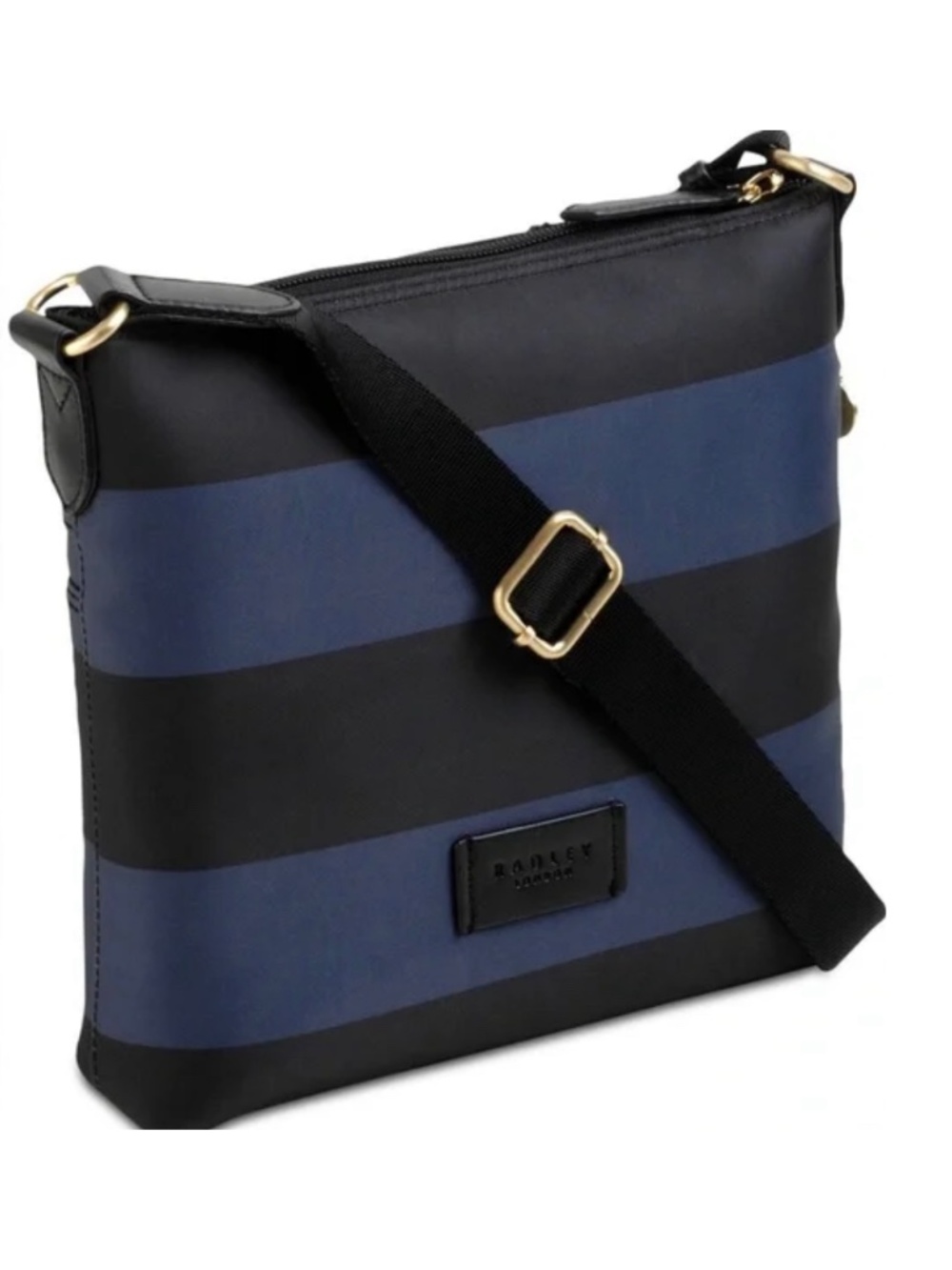 Radley London Zip Top Blue And Black Stripe Crossbody Bag 9 x 9 x 1.5 Nylon